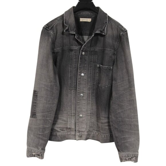 All Saints Men Gambola Denim Jacket Size Large Distressed Gray Jean Cotton